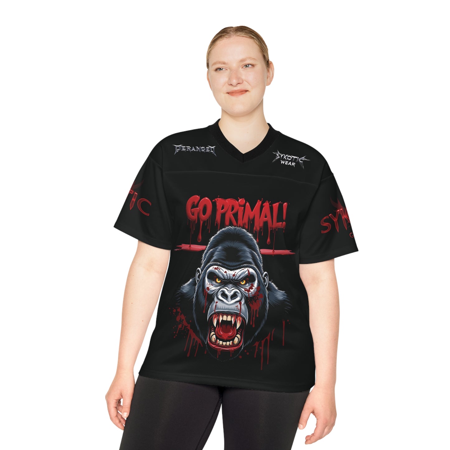 Black/ GO PRIMAL! Unisex Football Jersey (AOP)