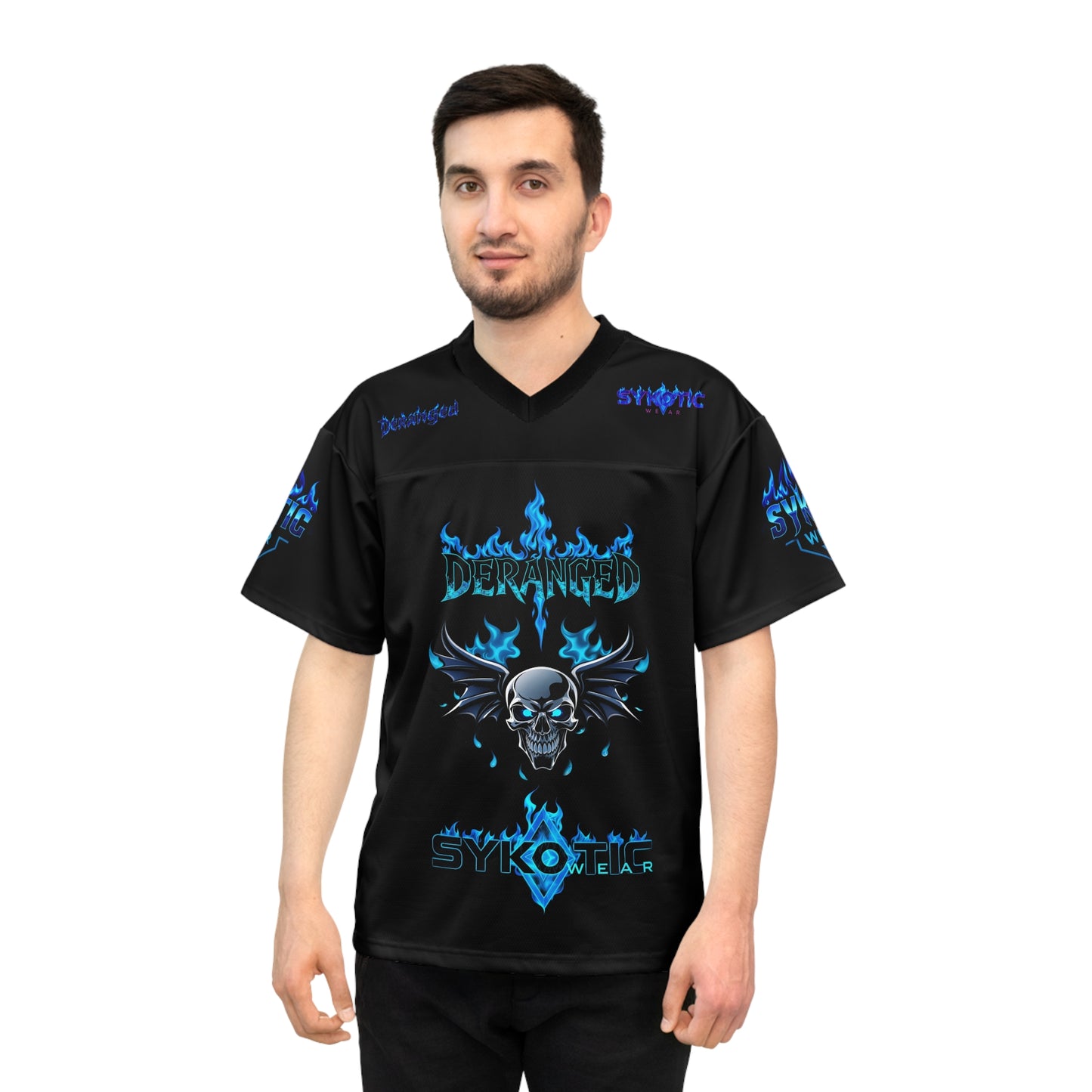 Football Jersey - Sykotic Flying Flaming Skull Metal Design