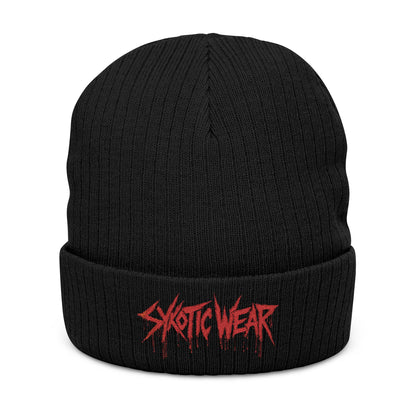 Beanie Hat Sykotic Style Headware Embroidered Knit