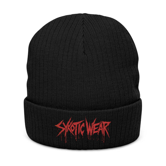 Beanie Hat Sykotic Style Headware Embroidered Knit