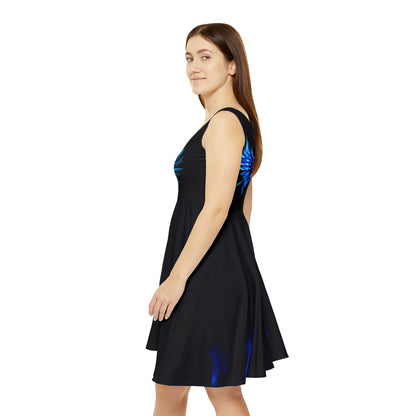 Skater Dress - Blue Flaming Sykotic Skull Design by Deranged Sykotic Wear and Gear